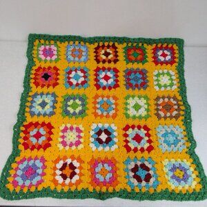 Afghan Multicolored Granny Crotchet Square Throw Blanket 31" x 31" Homemade